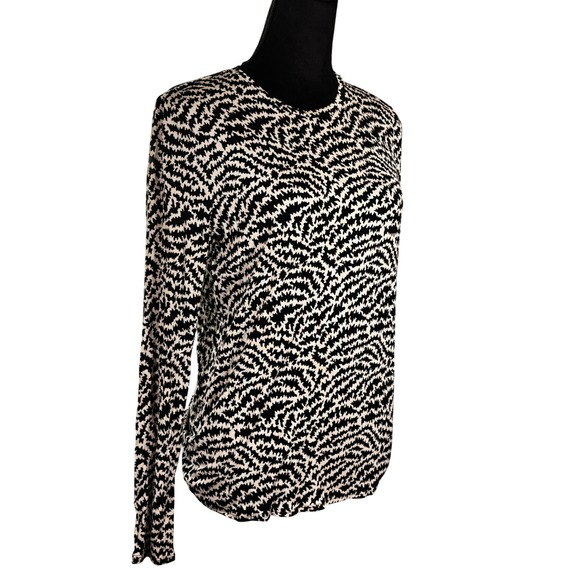 Tory Burch Silk Long Sleeve Top Blouse Black White Abstract Print Small - Picture 2 of 8